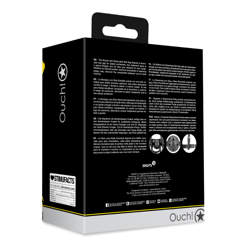 SHOTS Ouch! Muzzle with Removable Ball Gag - Black