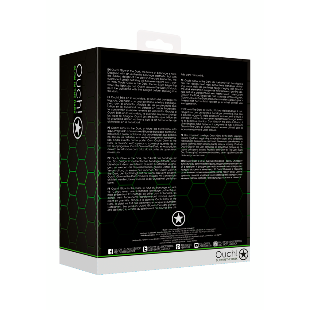 SHOTS Ouch! Hand and Ankle Cuffs with Hogtie - Glow in the Dark