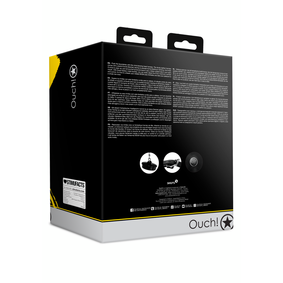 SHOTS Ouch! Open Mouth Gag Head Harness with Funnel - Black