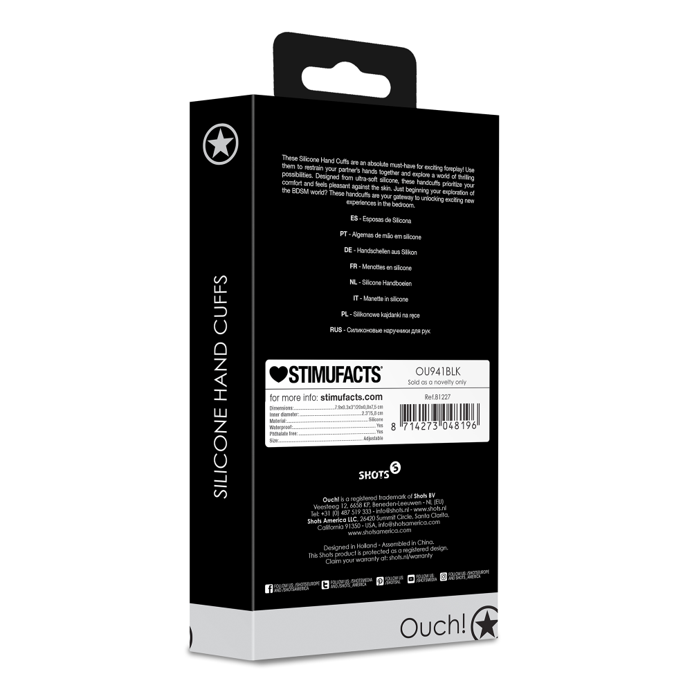 SHOTS Ouch! Silicone Hand Cuffs - Black
