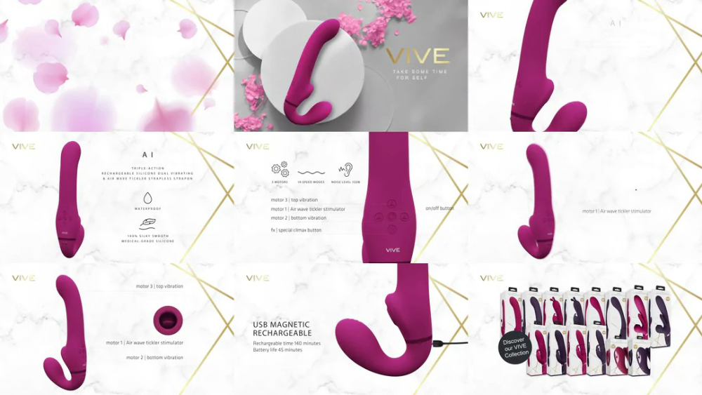 SHOTS - Ai Dual Vibrating & Air Wave Tickler Strapless Strap On - Pink