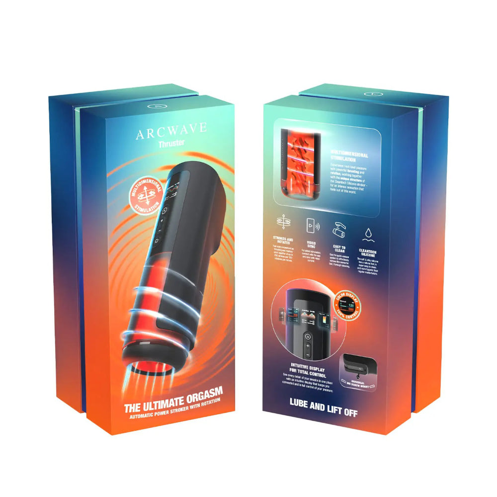 Arcwave Thruster boxed product presentation with sleek masculine packaging style