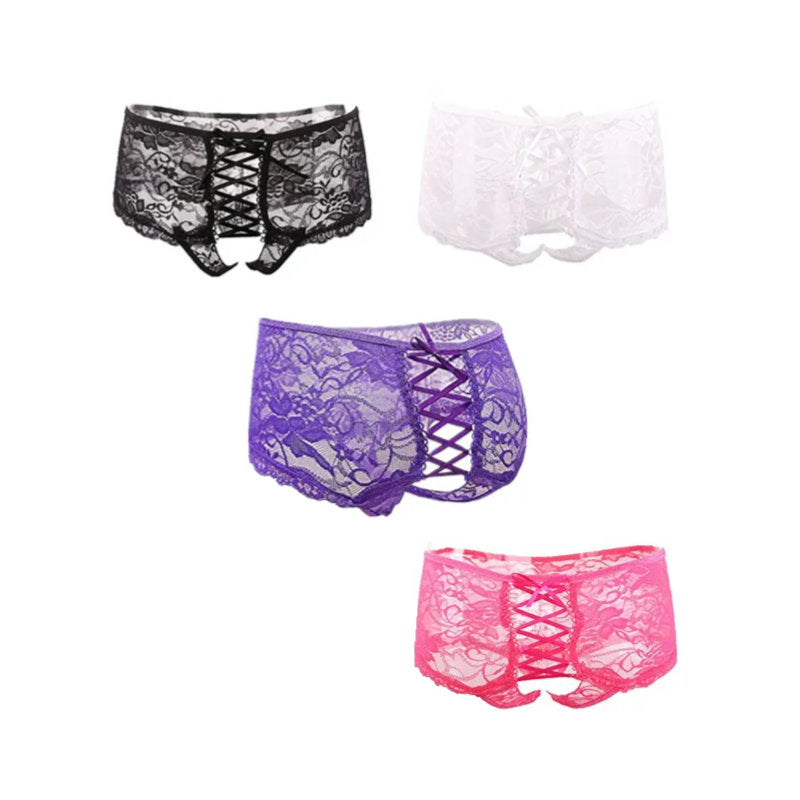 Panties - 4 in 1 Open Crotch Floral Lace Panties