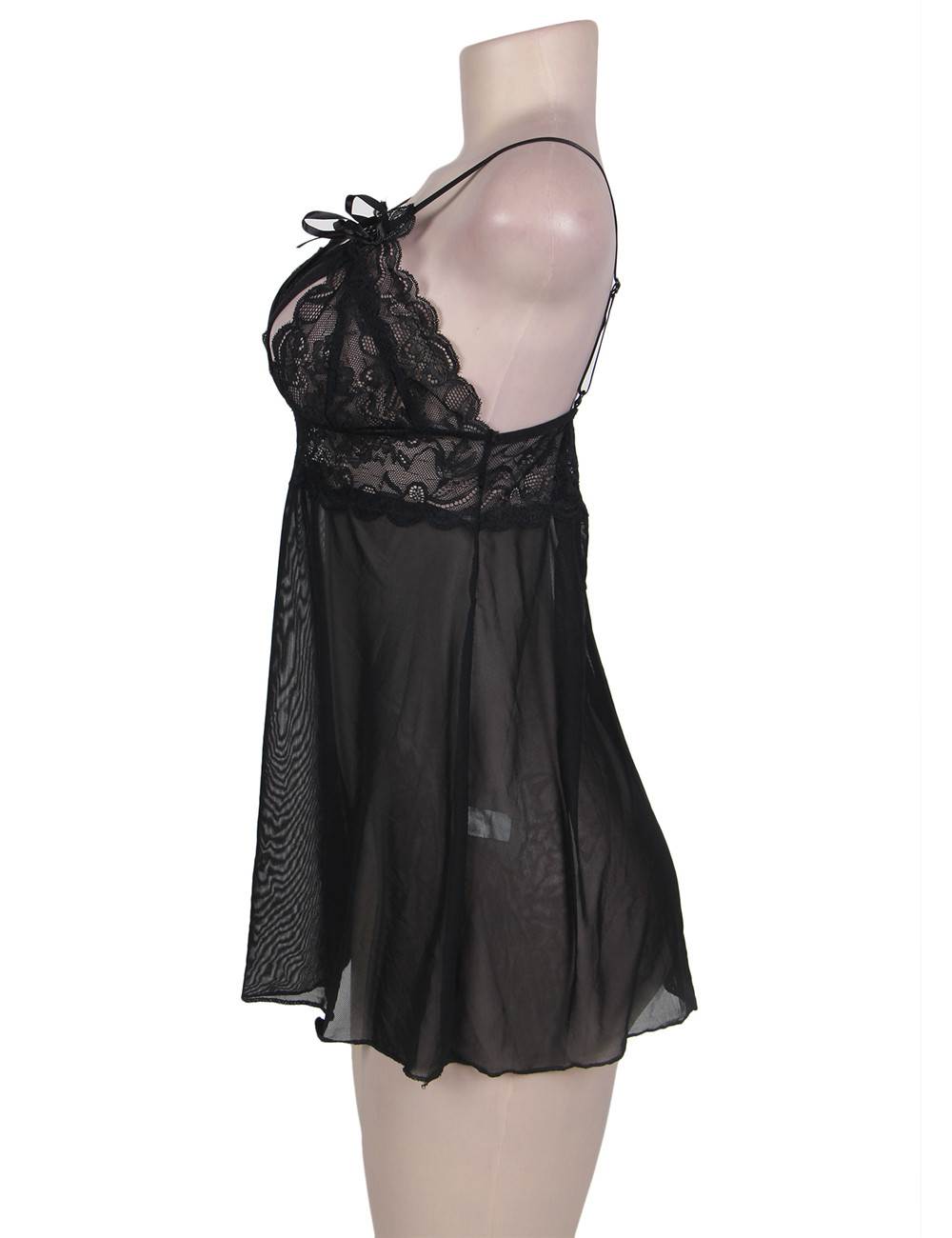 Babydoll - 2 Pcs Black Sweetheart Scalloped Lace Lingerie