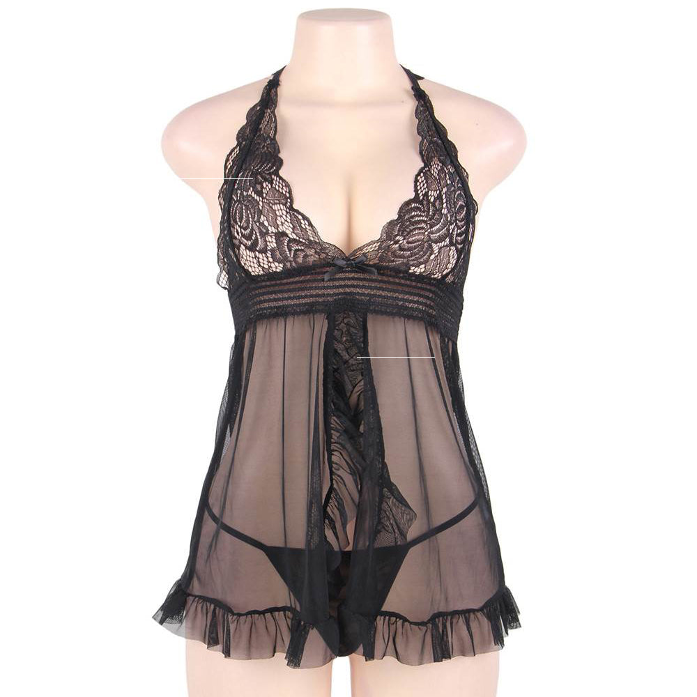 Babydoll - 2 Pcs Sheer Mesh Halter Lingerie