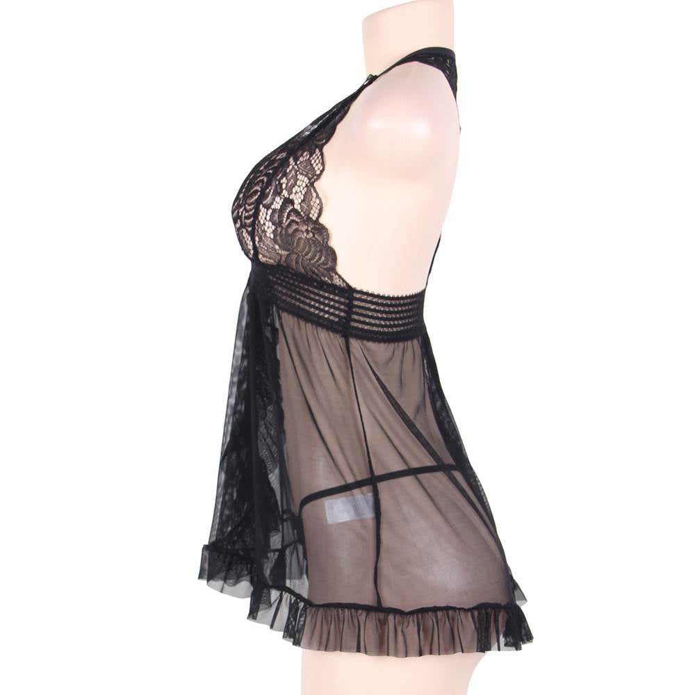 Babydoll - 2 Pcs Sheer Mesh Halter Lingerie