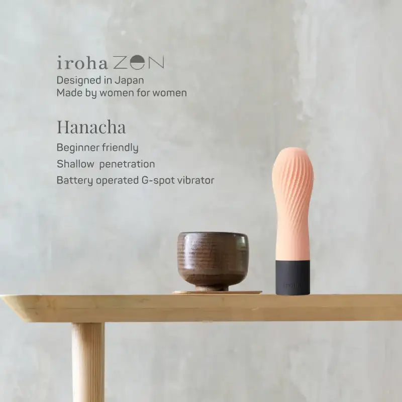 Iroha Zen vibrator displayed on minimalist table with calming decor