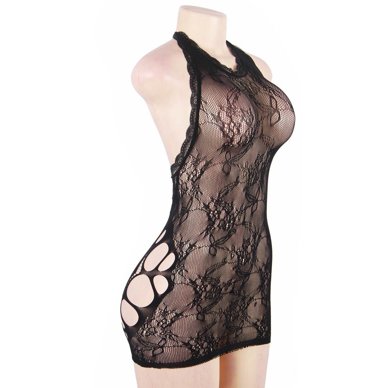 Bodysuit - 1 Pc Mesh Hollow-out Backless Chemise Dress