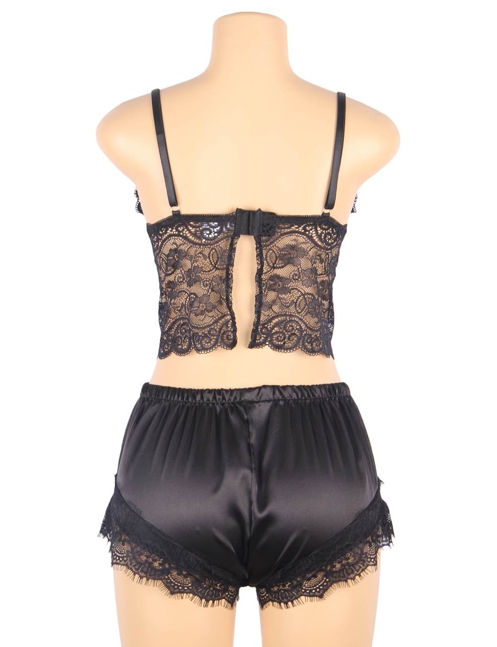 Cami Set - 2 Pcs Silk Lace Camisole Black Sleepwear