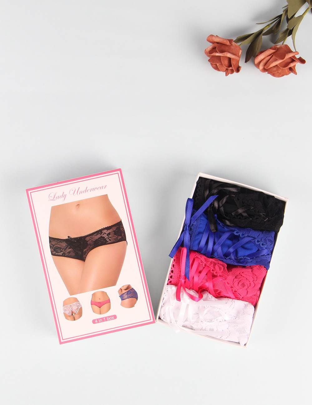 Panties - 4 in 1 Open Crotch Strappy Lace Panties