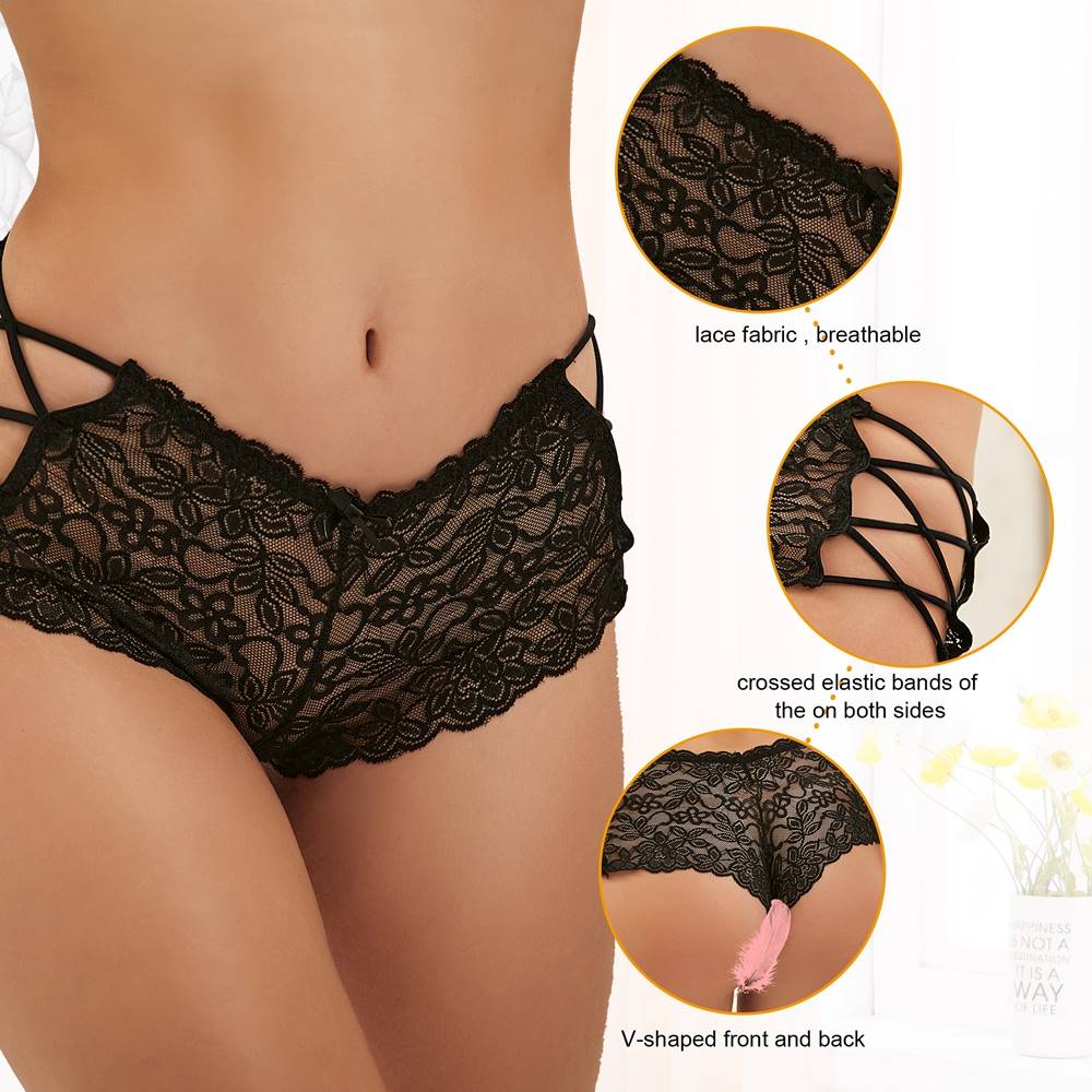 Panties - Sexy High Waist Floral Lace Strappy Underwear