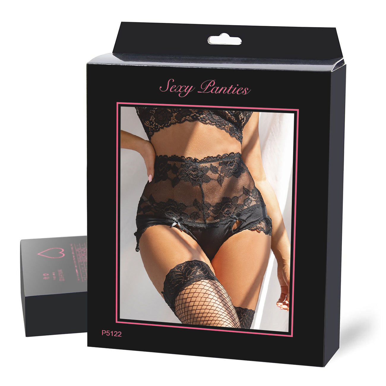 Panties - Black High Waist Strappy Floral Lace Underwear