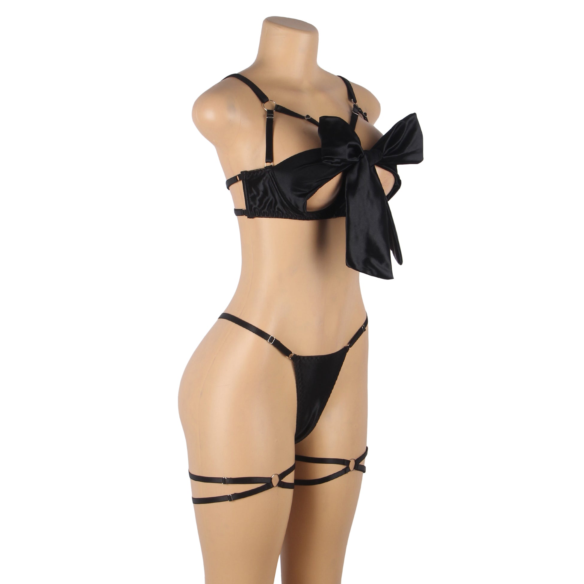 Bra Set - 3 Pcs Openable Bow Bra Set with Leg Ring