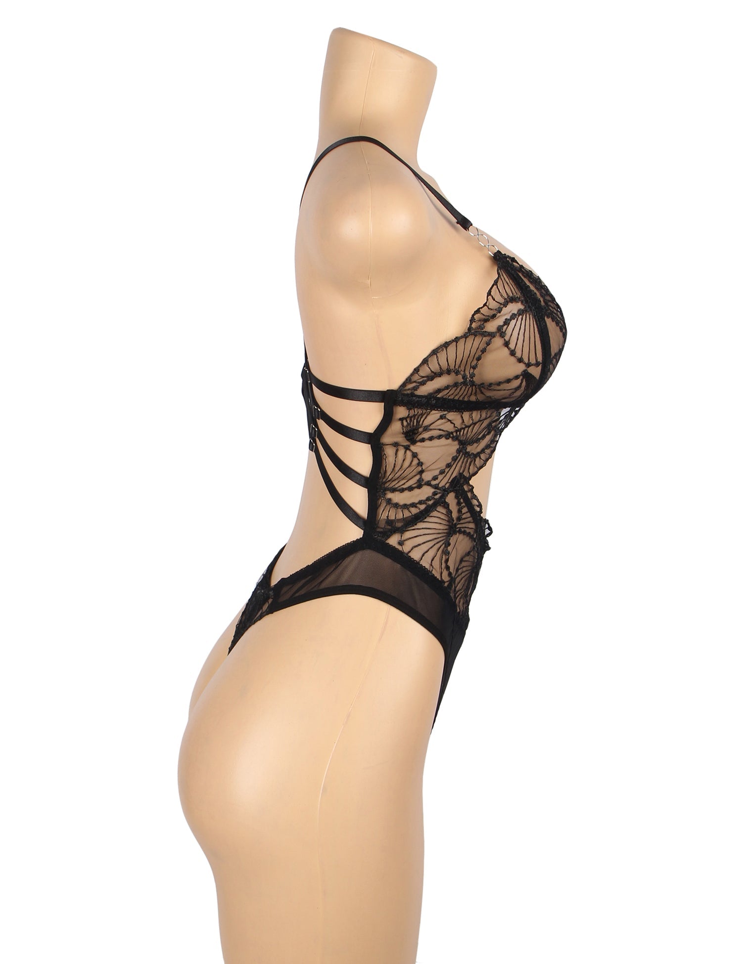 Teddy - 1 Pc Black Sexy Hollow Cut Lace Lingerie