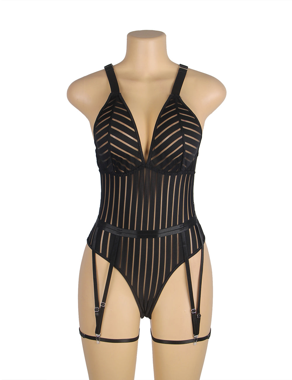 Teddy - 1 Pc Striped Crossing Back Strap with Garter