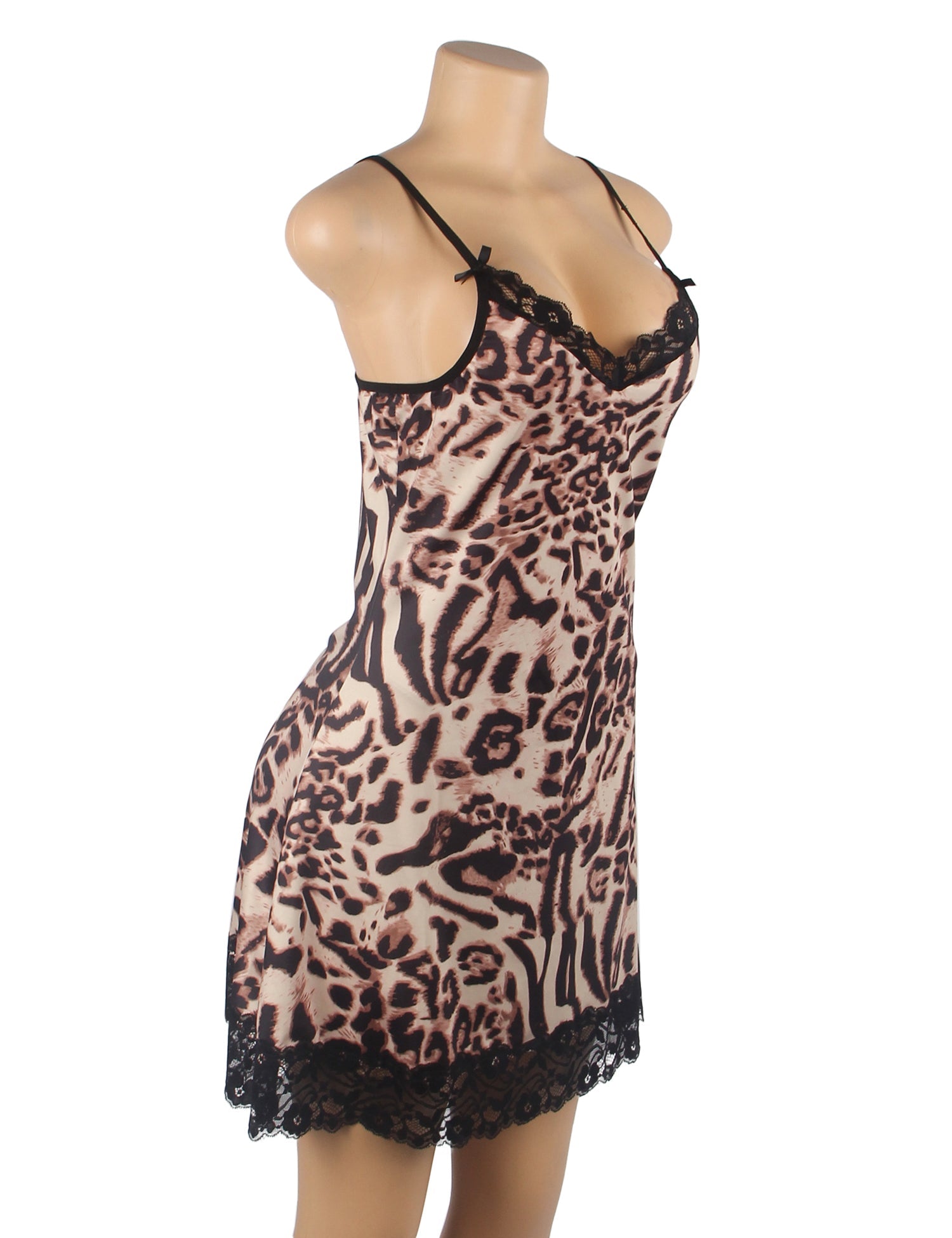 Babydoll - 2 Pcs Leopard Lace Floral Sexy Sleepwear