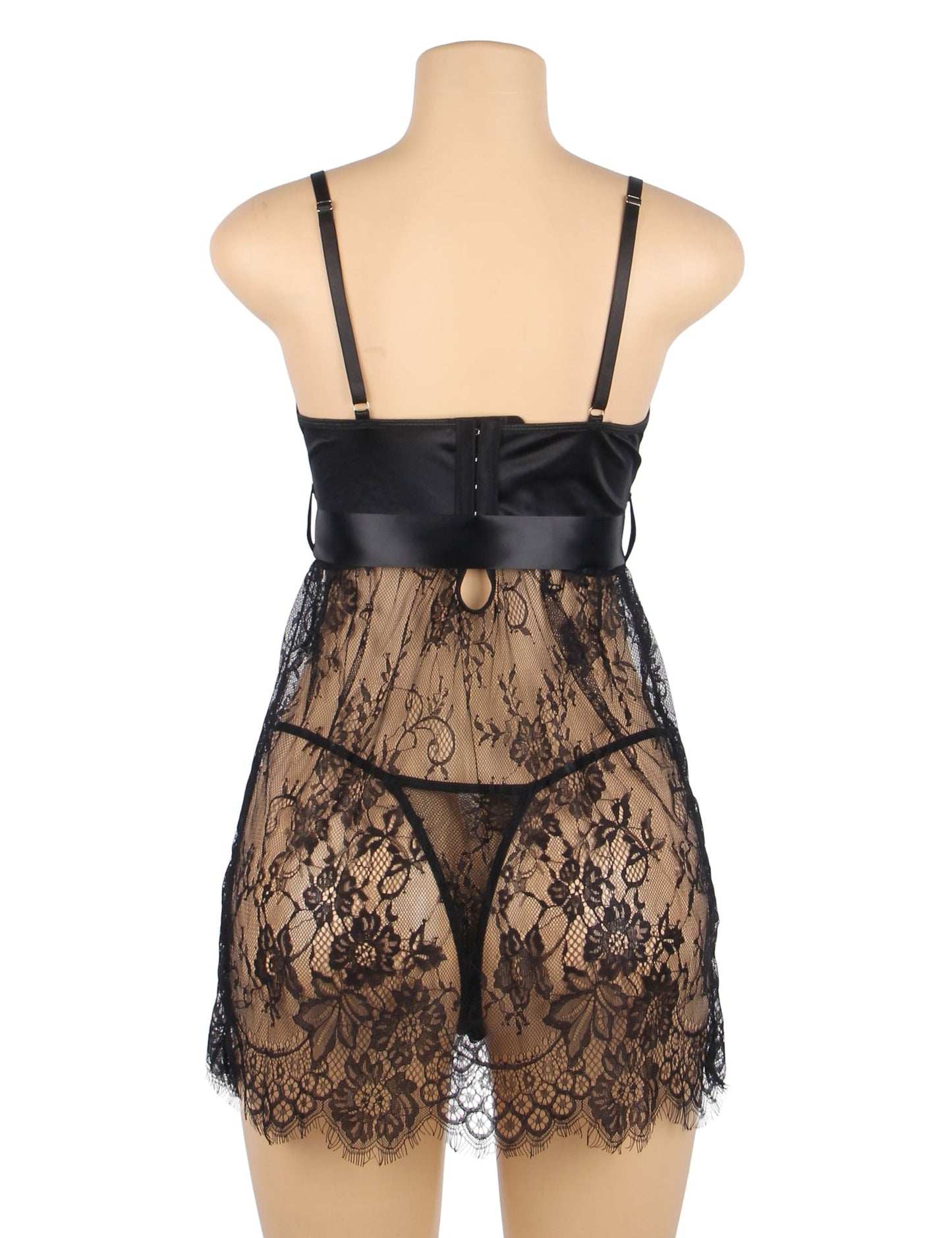 Babydoll - 3 Pcs Lace Sexy Push Up Sleepwear with Ribbon Belt