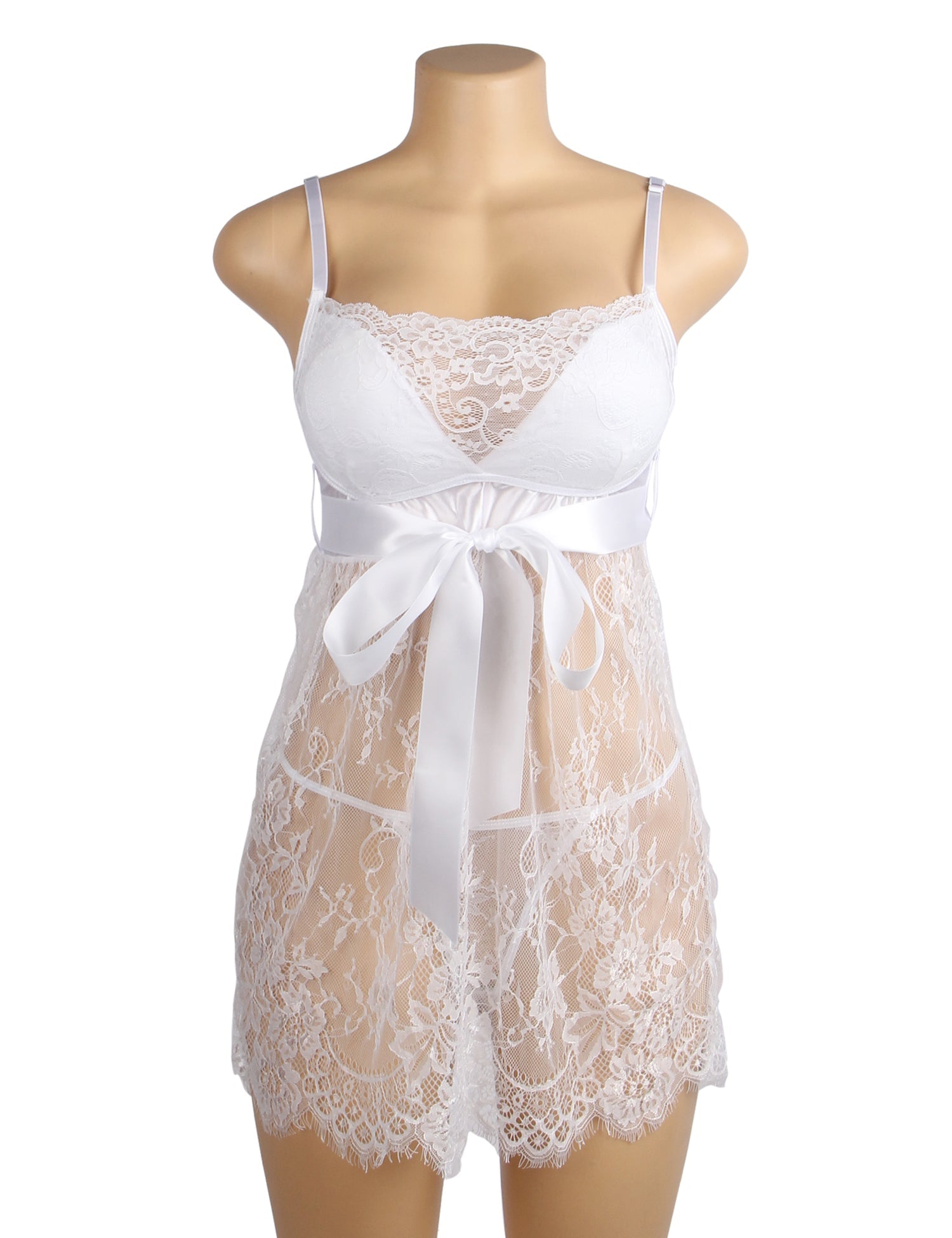 Babydoll - 3 Pcs Lace Sexy Push Up Sleepwear with Ribbon Belt