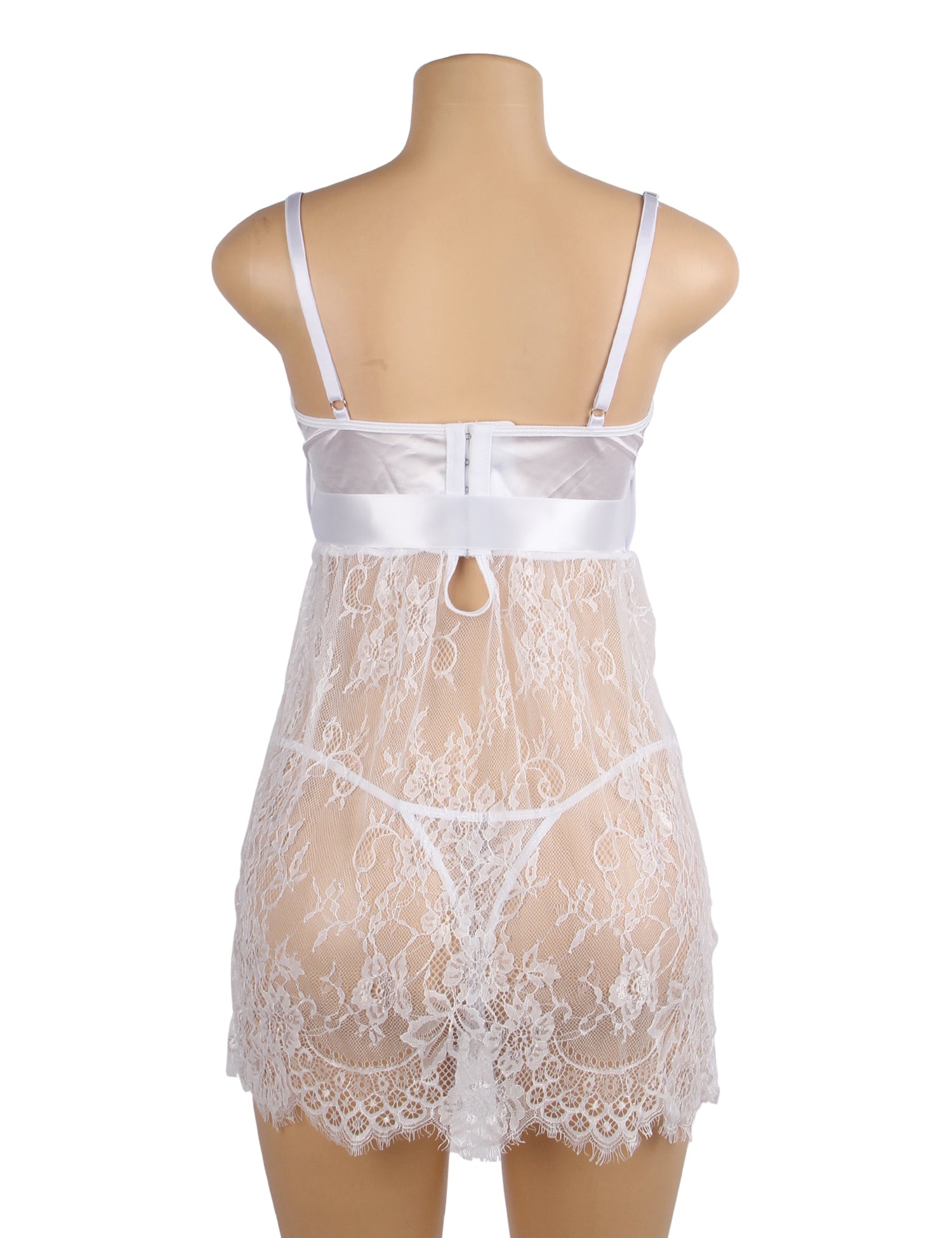 Babydoll - 3 Pcs Lace Sexy Push Up Sleepwear with Ribbon Belt