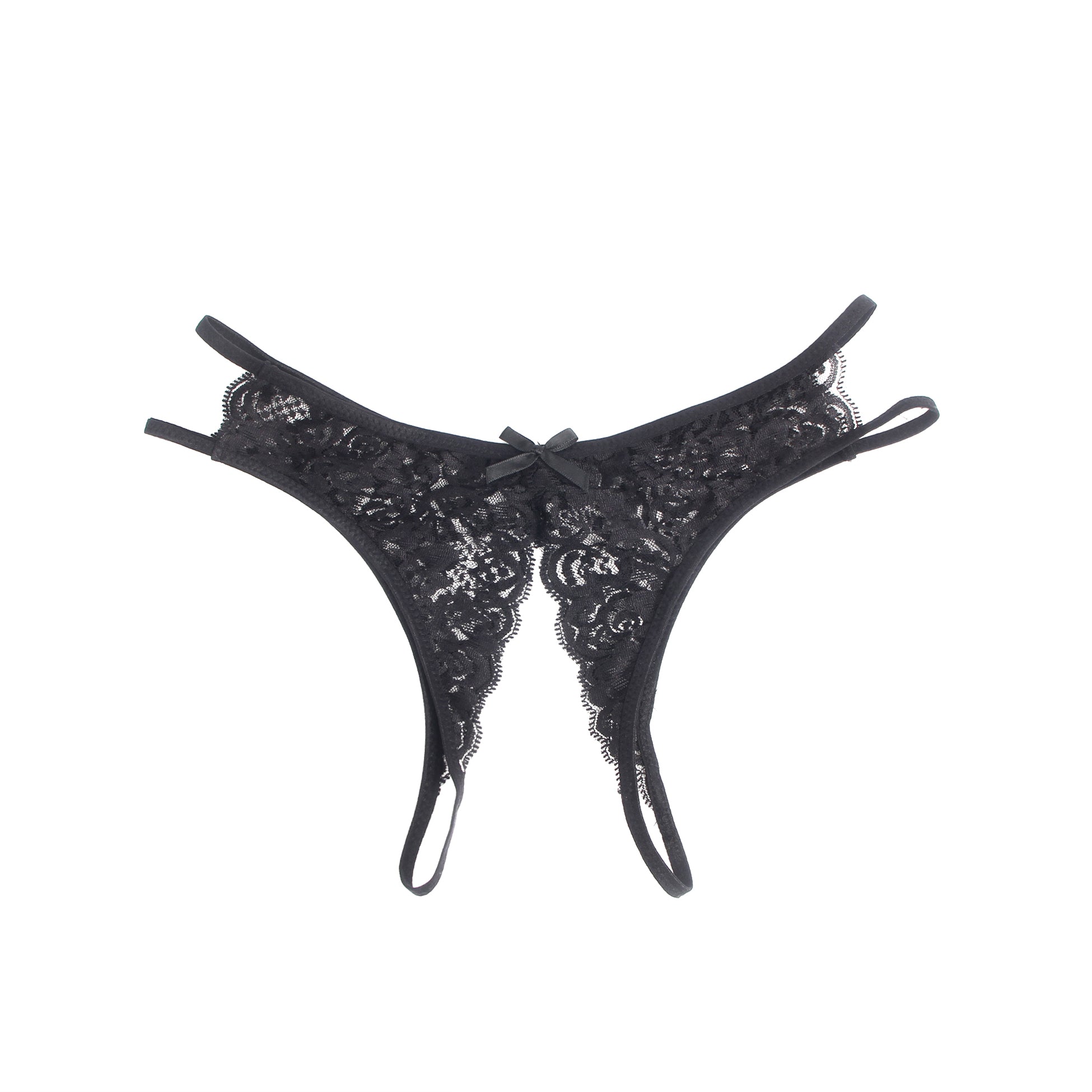 Panties - Black Sexy Open Crotch Lace Bow Ladies Underwear