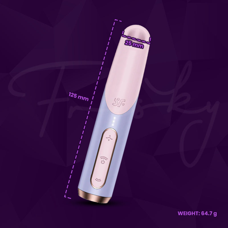 Front view of Satisfyer Bold Kiss placed on dark background showcasing sleek design.