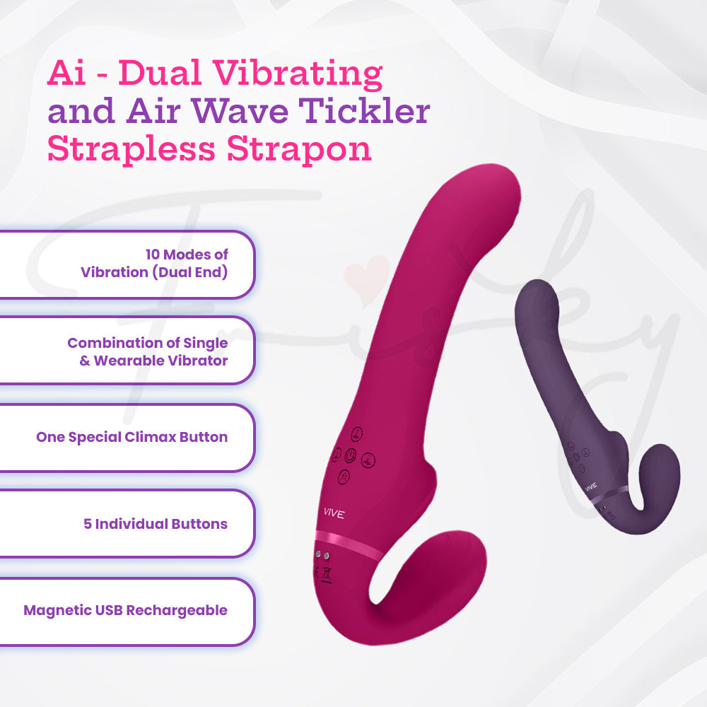 SHOTS - Ai Dual Vibrating & Air Wave Tickler Strapless Strap On - Pink