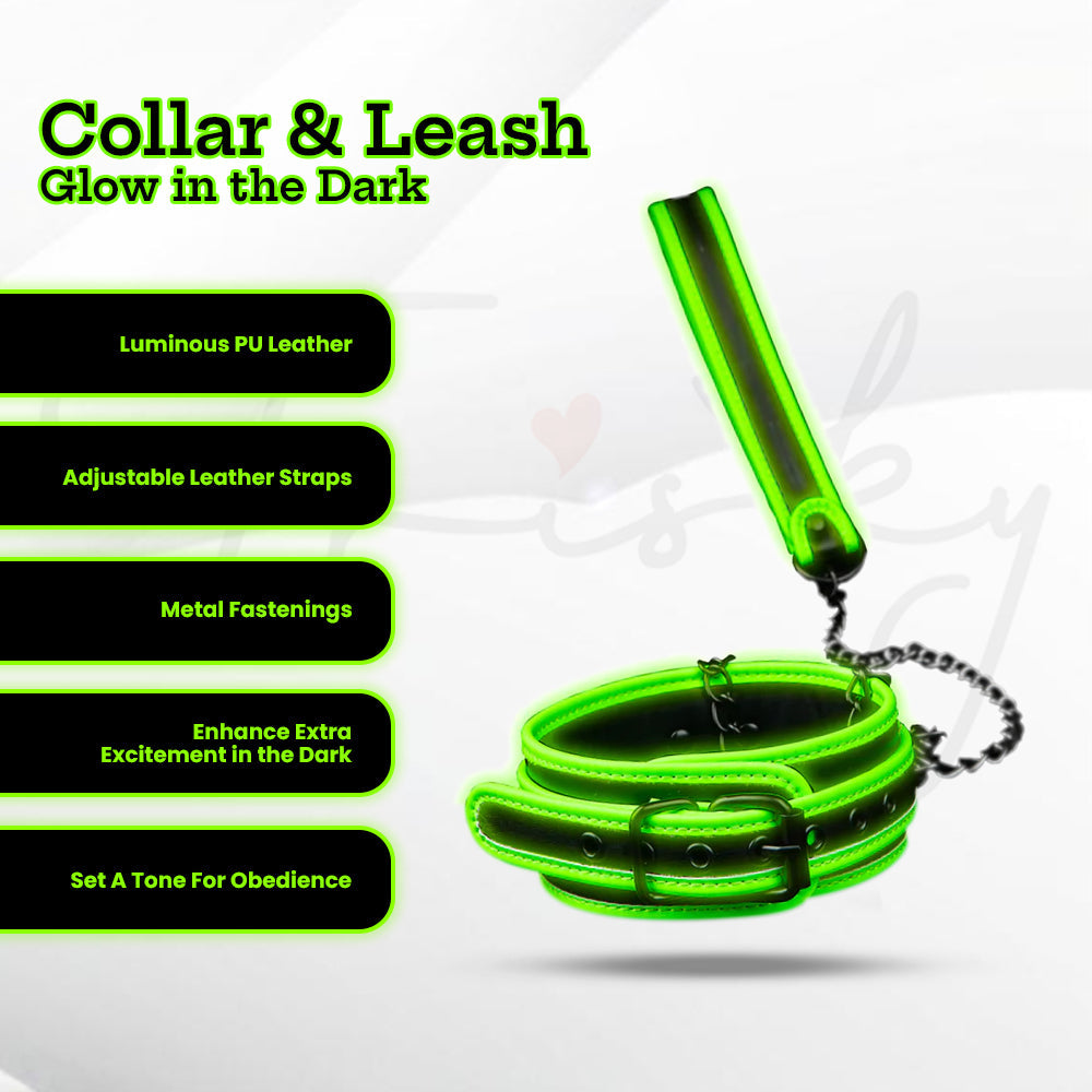 SHOTS Ouch! Collar and Leash - Glow in the Dark
