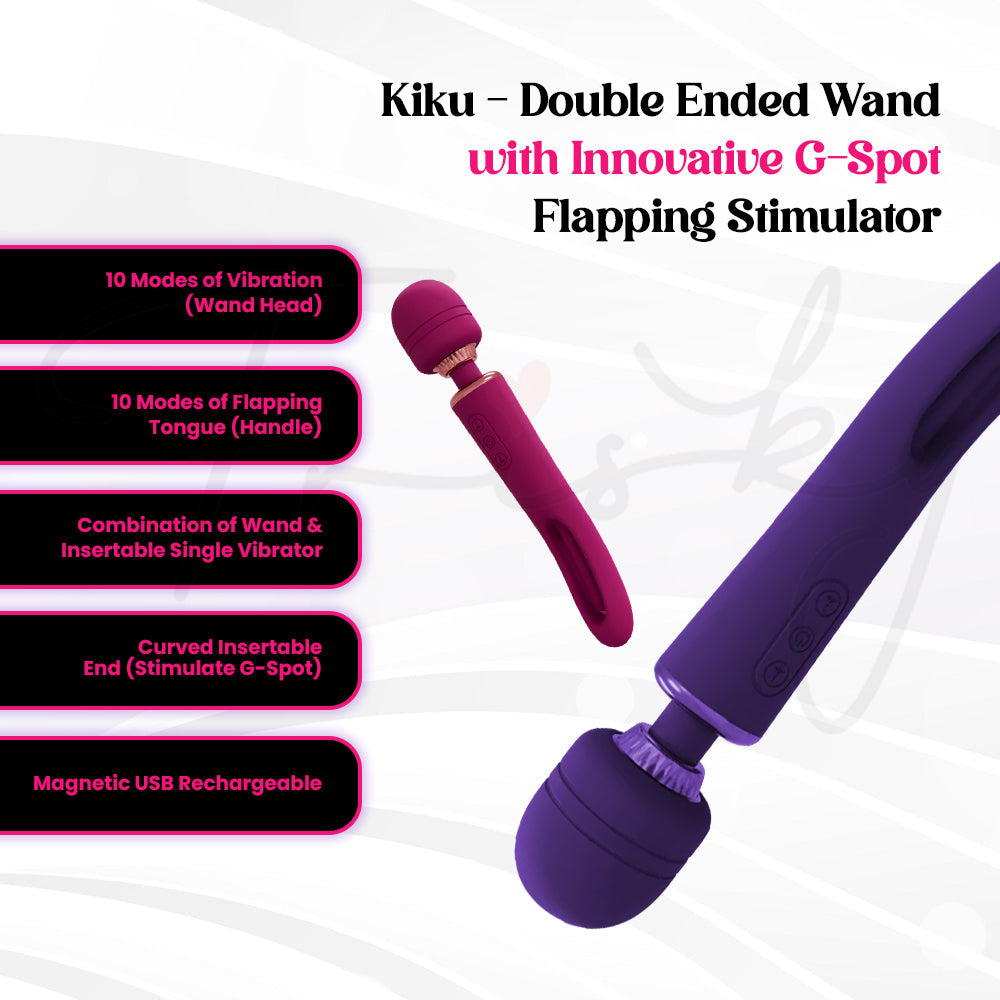 SHOTS - Kiku Double Ended Wand with Innovative G-Spot Flapping Stimulator - Purple