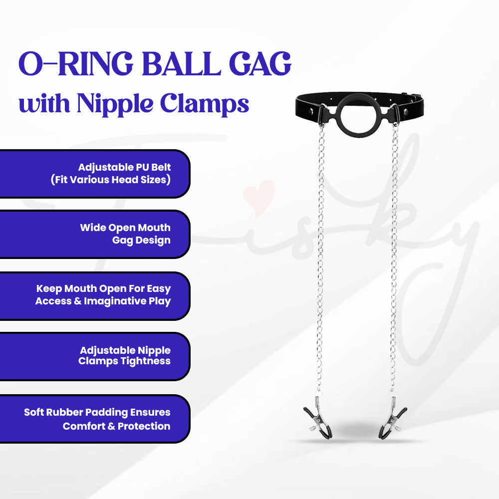 SHOTS Ouch! O-Ring Ball Gag with Nipple Clamps