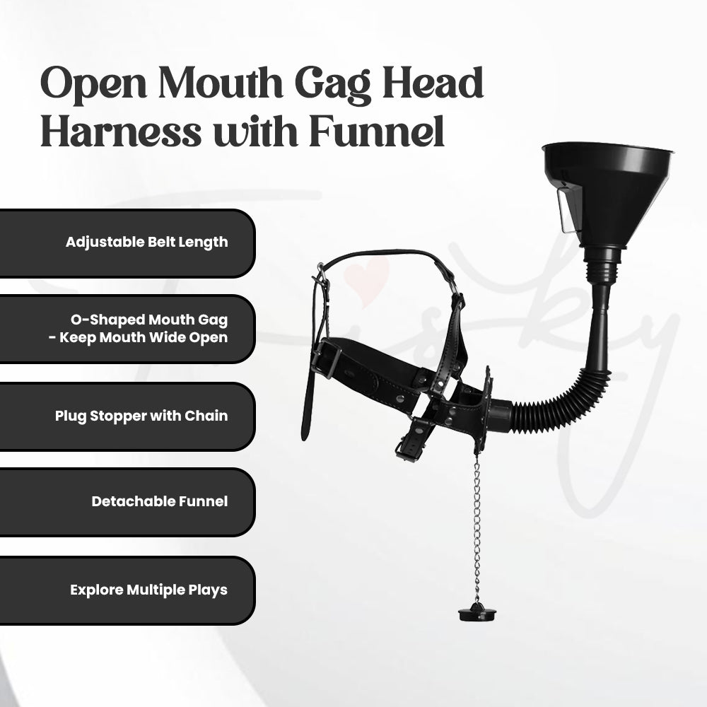 SHOTS Ouch! Open Mouth Gag Head Harness with Funnel - Black