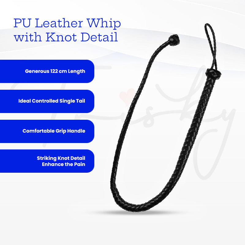 SHOTS Ouch! PU Leather Whip with Knot Detail - Black