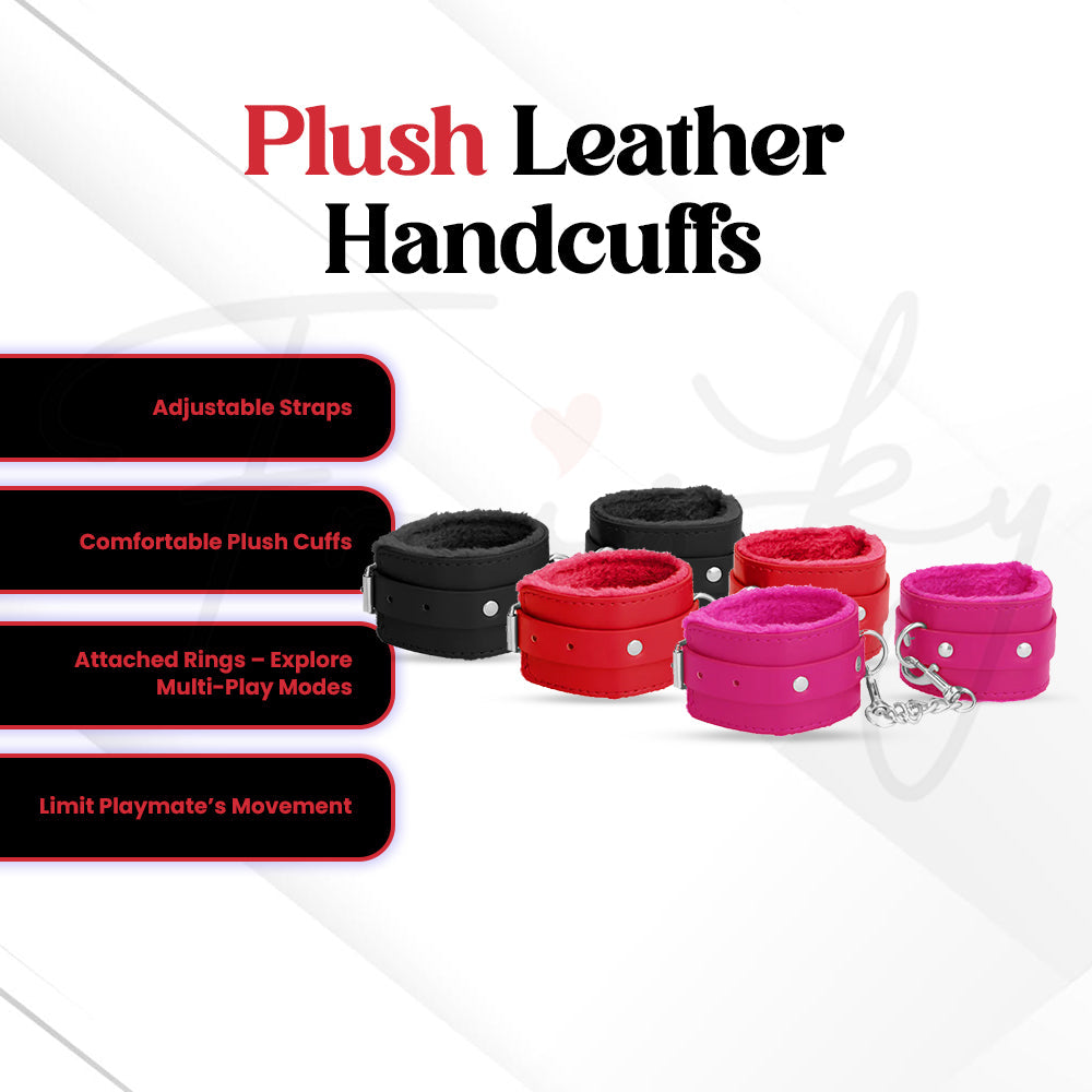 SHOTS Ouch! Plush Leather Handcuffs - Black