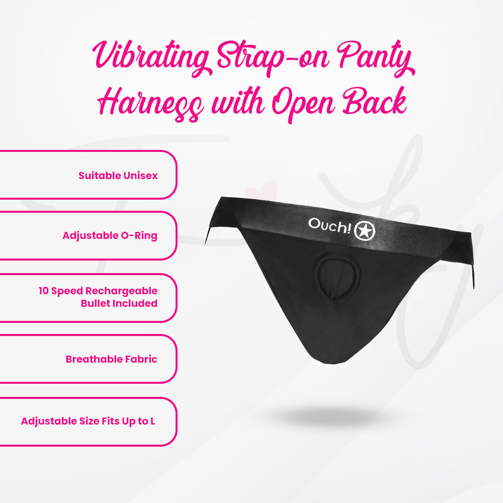 SHOTS Ouch! Vibrating Strap-on Panty Harness with Open Back