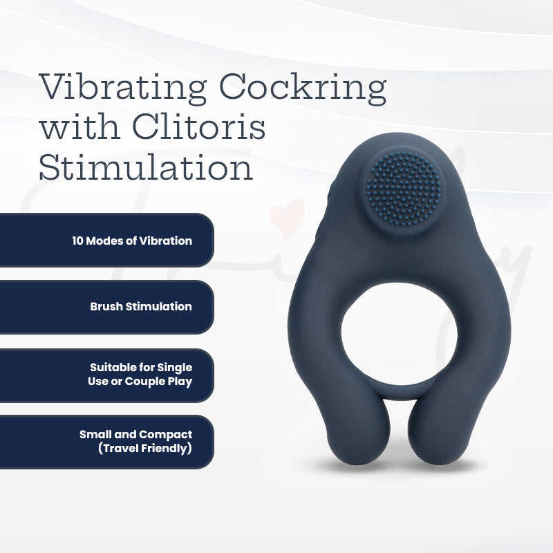 SHOTS Vibrating Cock Ring with Clitoris Stimulation - Indigo Blue