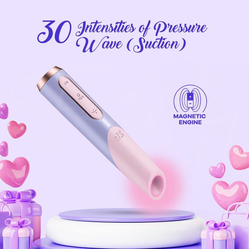 Illustration showing 30 intensities of pressure wave suction technology for Satisfyer Bold Kiss.