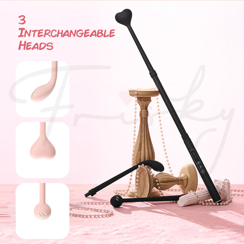 KISSTOY® Find Her Wand with 3 interchangeable heads displayed for vibration, spanking, and insertion.