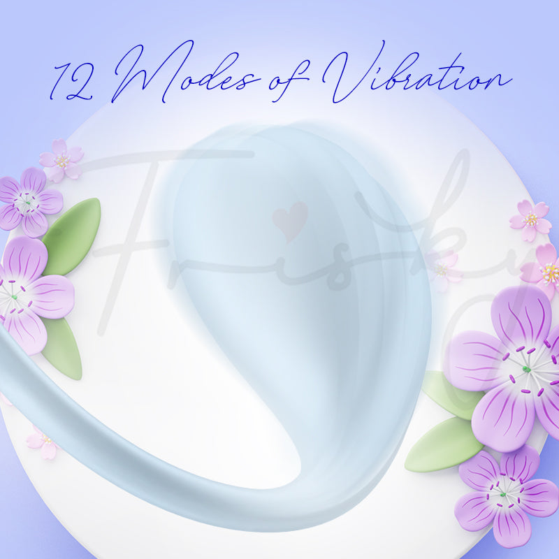 Satisfyer Smooth Petal shown with text highlighting 12 modes of vibration intensity and patterns.