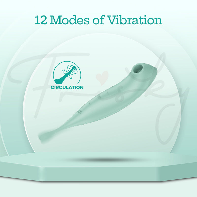 Close-up of Twirling Pro+ mint vibrator highlighting its 12 powerful vibration mode options