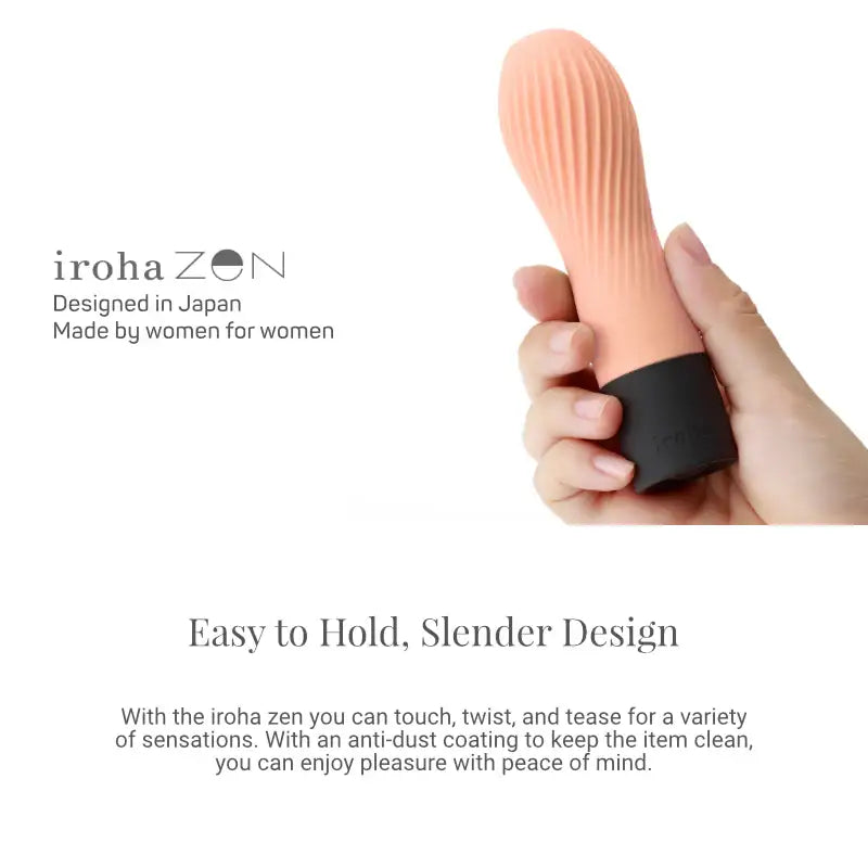 Hand holding Iroha Zen vibrator showing compact and ergonomic size