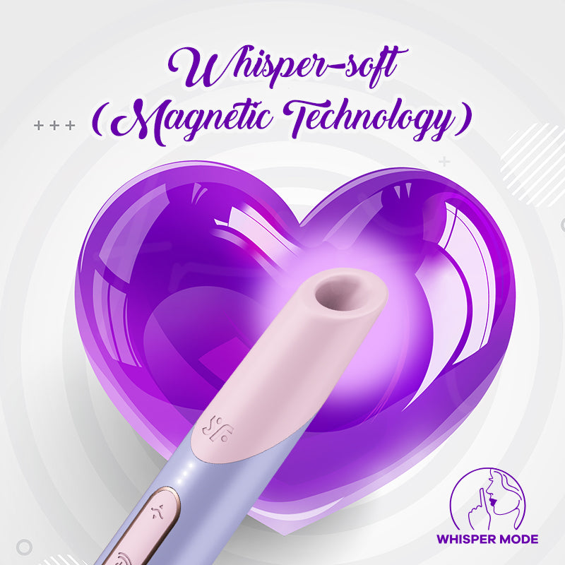 Close-up of ultra-soft silicone tip of Satisfyer Bold Kiss with purple background glow.