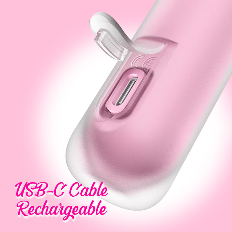 Detail shot of USB-C charging port on Satisfyer First Kiss with soft pink finish.
