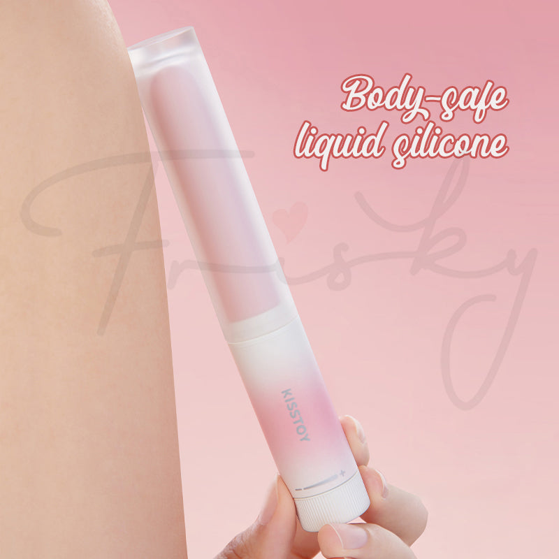 Pop Cherry vibrator against skin, showing silky body-safe liquid silicone texture.