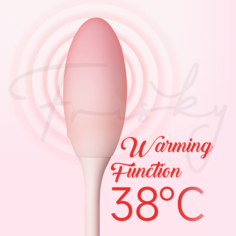 Close-up showing the smooth tip and the "Warming Function 38°C" for added realism.