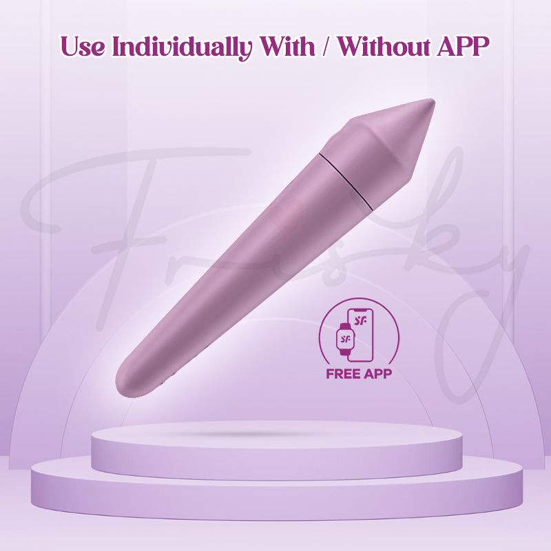 Lilac Satisfyer Bullet 8 highlighting flexible use options with or without the control app.