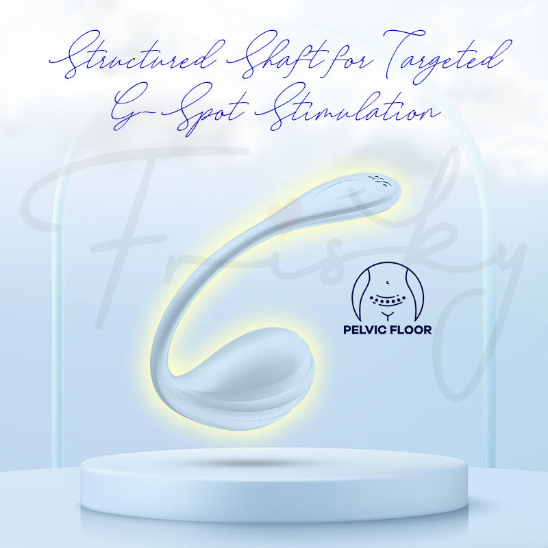 Smooth Petal displayed on white stand highlighting its curved, ergonomic and flexible silicone body.