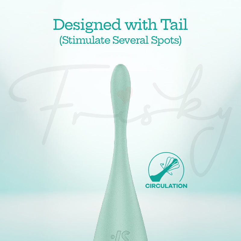 Vertical view of Twirling Pro+ vibrator emphasizing flexible tail design for multi-spot stimulation.