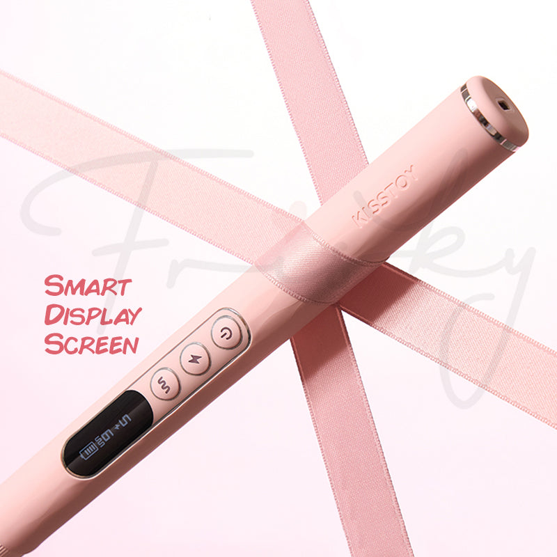 Smart display screen of KISSTOY® Find Her Wand showing vibration and electro levels clearly.