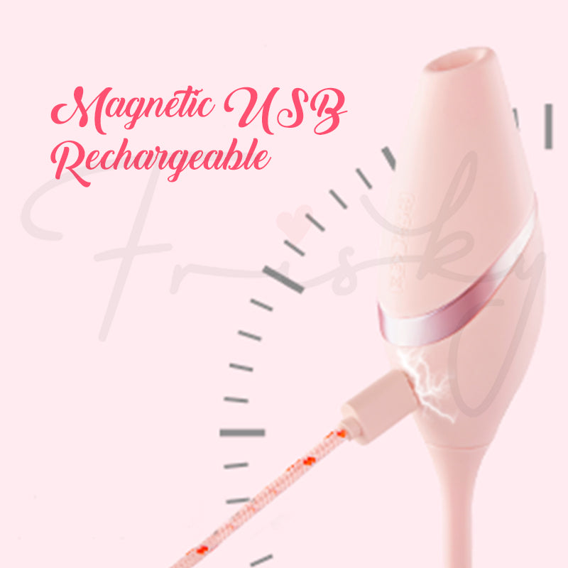 Graphic demonstrating the simple and convenient magnetic USB rechargeable connection for the device.