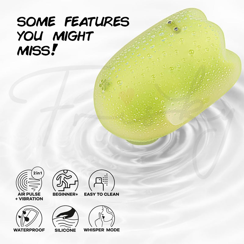 Close-up image of Glowing Ghost vibrator with text showing waterproof and body-safe features.