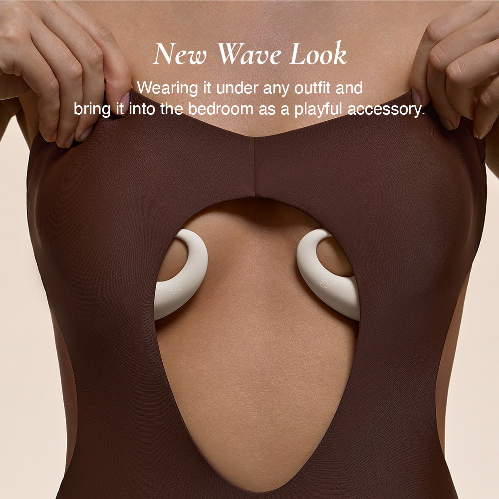 Model wearing the Osuga Papillon discreetly under a bodysuit, showing how it fits seamlessly.